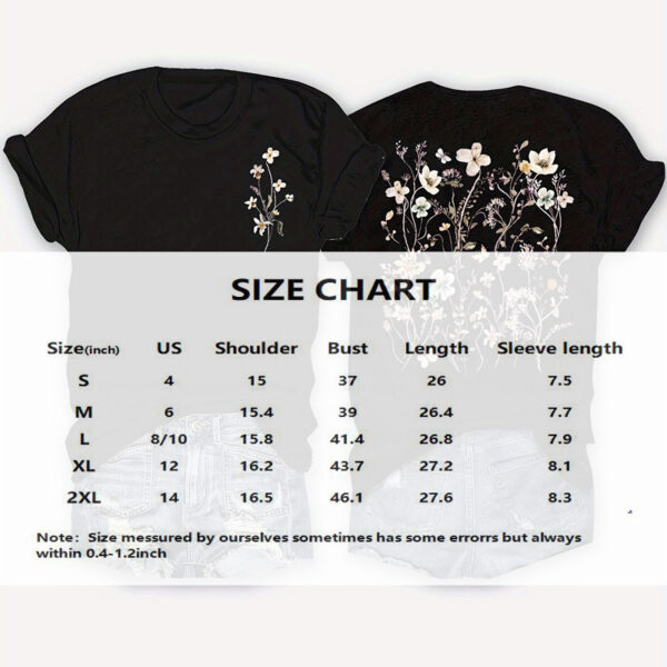 Women's Round Neck Short Sleeve T-Shirt - Front & Back Floral Print Summer Casual Tee - Image 2