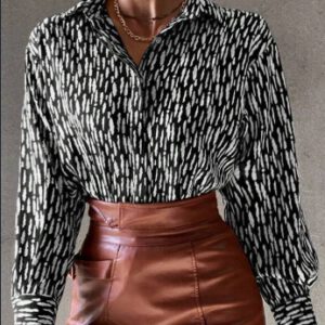 All Over Print Button Up Shirt Workwear Elegant Business Casual Women Button Up Shirt Women