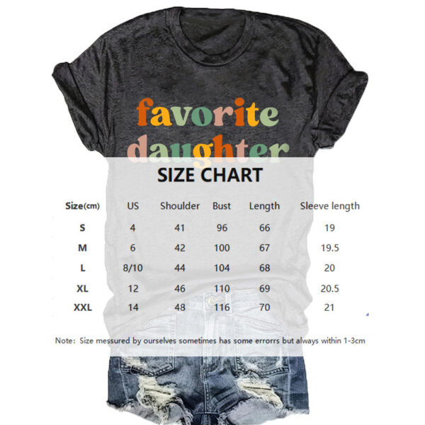 Women's Round Neck Tee - Colorful Letter 'Favorite Daughter' Print Casual Summer T-Shirt - Image 3