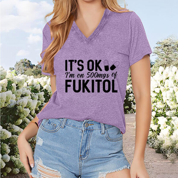 Women's V-Neck Short Sleeve T-Shirt - Trendy English Slogan Print - Summer Casual Top