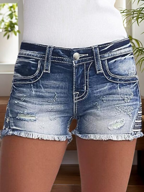 2025 Women's Denim Shorts, Ripped Jeans, Frayed Hem Design, Built-in Zipper Closure, Tight Fitting Denim Shorts - Image 3
