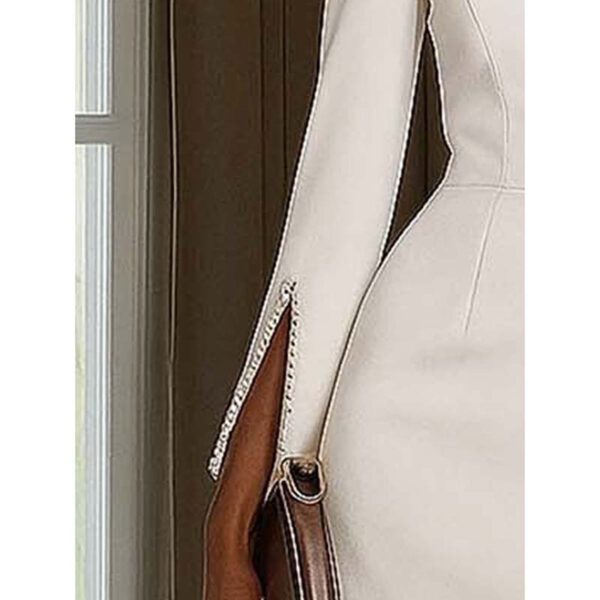 Women's Elegant Pearl Accent Bodycon Midi Dress With Sleeve Split & Back Zipper, Formal Cocktail Party Club Dress - Image 8