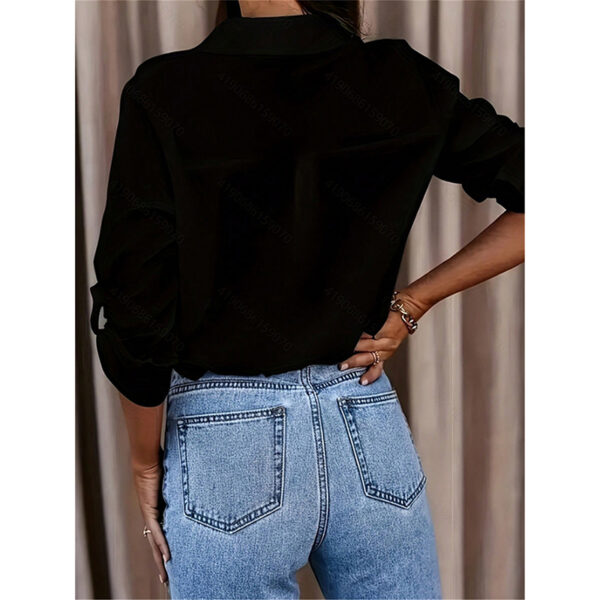 Women's Casual Long Sleeve Button-Down Shirt With Roll-Up Sleeves, Stylish Mid-Length Blouse For Everyday Wear - Image 6