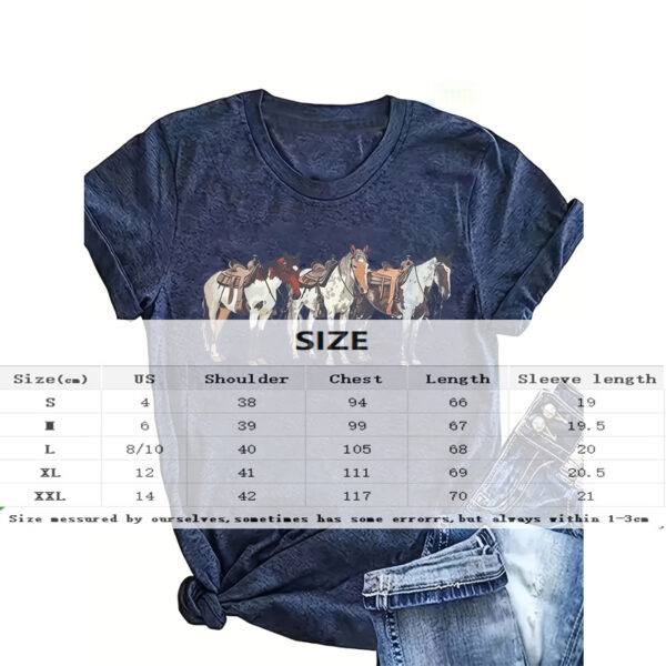 Women's Three Horses Print Round Neck Tee - Casual Summer Top - Image 3