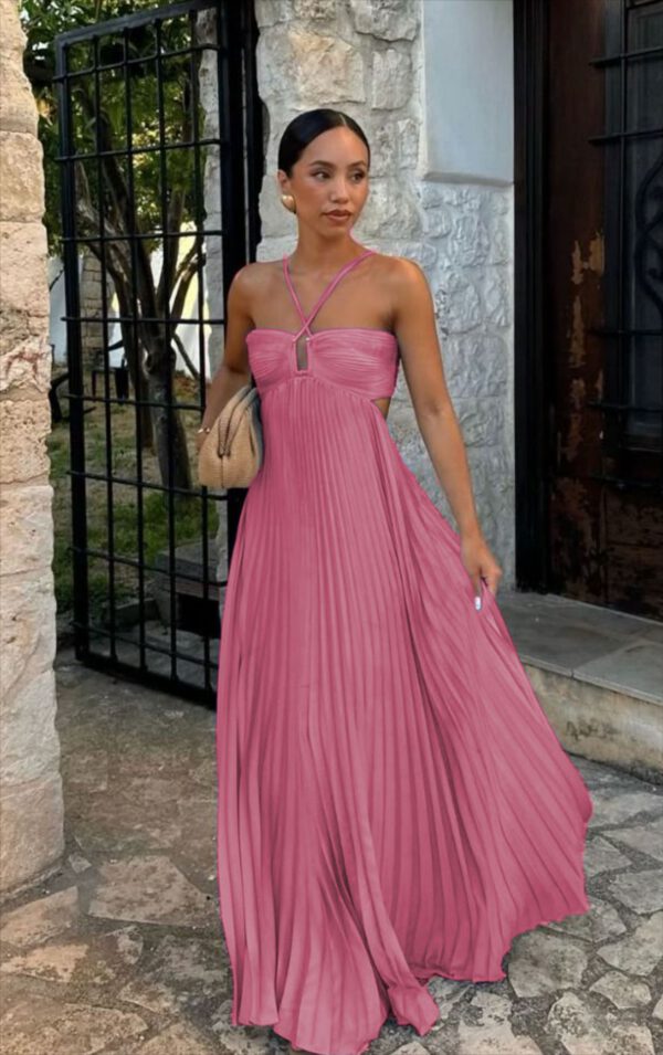 Ins Pleated Sleeveless Sling Dress Hollow High Waist Halter Robe Dresses For Evening Party Club Clothing Women - Image 5